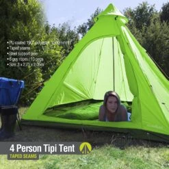 Summit Camping Festival 4 Person Hydrahalt Tipi Tent - GREEN 571046G -Hiking N Travel Sales 91jmkwndmtl. ac sl1500 1