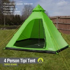 Summit Camping Festival 4 Person Hydrahalt Tipi Tent - GREEN 571046G -Hiking N Travel Sales 91keyfutmgl. ac sl1500 1