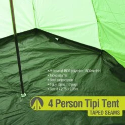 Summit Camping Festival 4 Person Hydrahalt Tipi Tent - GREEN 571046G -Hiking N Travel Sales 91p6yzl gvl. ac sl1500 1