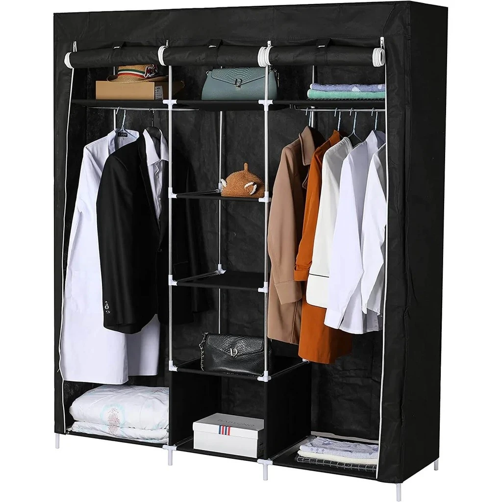 Vango USB Freestanding Wardrobe Cloakroom Storage Organiser With Clothes Hanging Rails, Shoe & Storage Compartments Shelves Spaces And Cover For Home & Bedroom 1 Vango USB Freestanding Wardrobe Cloakroom Storage Organiser With Clothes Hanging Rails, Shoe & Storage Compartments Shelves Spaces And Cover For Home & Bedroom